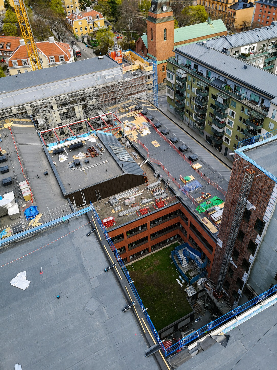 Överblick över byggarbetsplatsen vid S:t Görans sjukhus